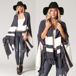 #12 Cozy Stripe Fringe Oversized Open Front Cardigan